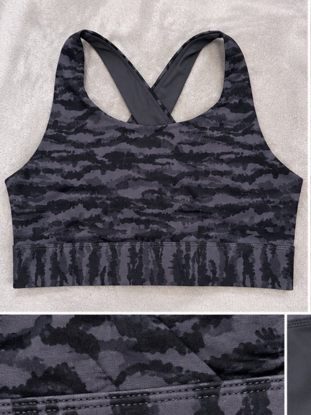 Fabletics Camo Criss Cross Sports Bra Gray Black Size Unknown